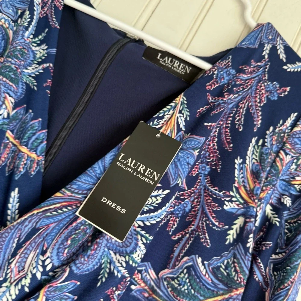 Lauren Ralph Lauren Size 14 Women's Blue Floral Jersey Long-Sleeve Dress NEW! - Picture 5 of 6